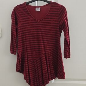 Color Me Cotton Women’s Red Striped V-Neck Long Sleeve Tunic